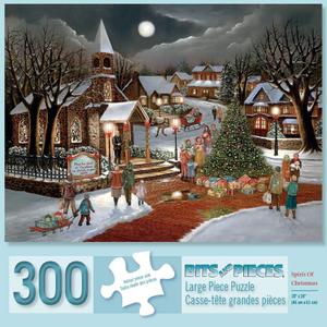 Bits and Pieces  Large 300 Piece Jigsaw Puzzle for Adults  Spirit of Christmas - Holiday Church Jigsaw Puzzle by Artist H. Hargrove, Completed Puzzle Size: 18" x 24"