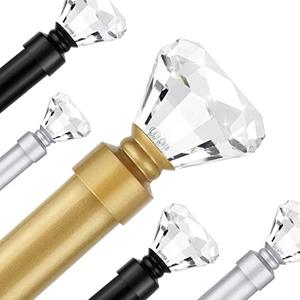 Lepushom 1 Pack Curtain Rods for Windows 30 to 68 Inches（2.5-5.7 Feet）, 1 Inch Diameter Adjustable Single Window Rod, Decorative Drapery Rods, Crystal Diamond Finials, Gold