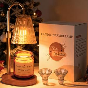 Candle Warmer Lamp with Timer, 4-Levels Dimmable Electric Wax Melter, Adj.Height for Jar Candles, Mother's& Father's&Christmas Day&Birthday Gift Ideas for Women/Friends/Wife (Elegant Golden)