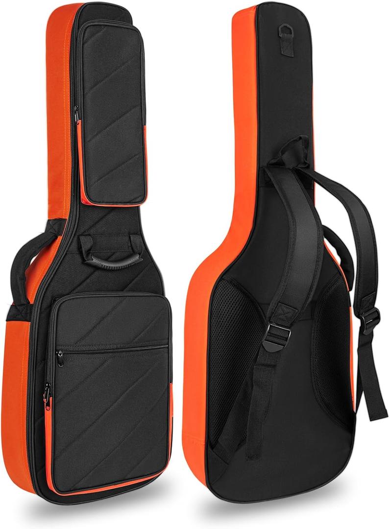 Electric Guitar Case with 0.7 Inch Thick Padding 3 Pockets with Electric Guitar Gig Bag, Adjustable Shoulder Strap Compatible with 38 40 41 Inch Electric Guitar (Black)