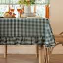 Green Plaid Ruffled Table Cover Linen Rectangle Gingham Tablecloth Classic Farmhouse Vintage Checkered Table Cover Decorative Buffalo Plaid for Home Holiday Party 102 x 60Inches