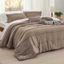 Bedsure Twin Comforter Set - 3 Pieces Pinch Pleat Bed Set, Brown Boho Bedding for All Season, 1 Soft Comforter, 1 Pillowcase, 1 Decorative Pillow