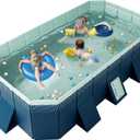WIRHAO Foldable Non-Inflatable Kids' and Adults' Outdoor Swimming Pool Hard Plastic Shell Kid Pool for Backyard Dog Pools (113" x 66" x 20")