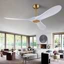 QUTWOB 52" Ceiling Fan with Remote Control No Lights,Modern Reversible DC Motor Indoor Outdoor 3 Blades Ceiling Fans for Patio Bedroom Living Room(Gold+White)