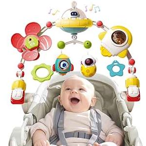 Musical Baby Stroller Arch, Travel Car Seat Toys, Baby Play Arch Crib Accessory, Mobile for Bassinet, Pram Activity Arch Bar for Babies Infants