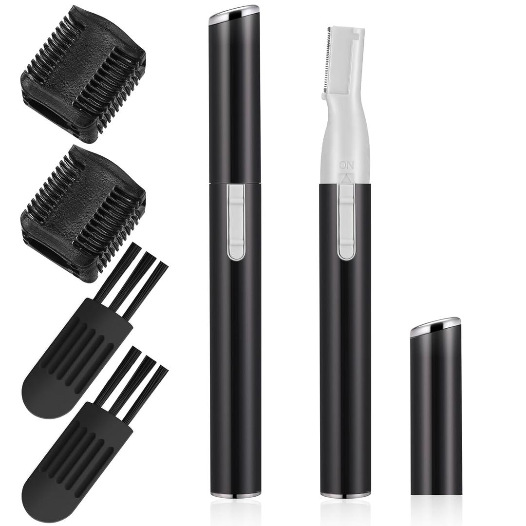Chumia 2 Pcs Electric Eyebrow Trimmer Women Precision Face Razors Mini Shaver with Comb Christmas Women Gift Battery Operated Personal Epilator for Face Neck Fuzz Lips Leg(Black)