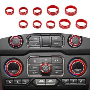 RT-TCZ for Silverado Console Control Knob Covers Trim Rings for Chevy Silverado 2019 up for Suburban 2020 up for Tahoe 2021 up Red Interior Accessories 10pcs
