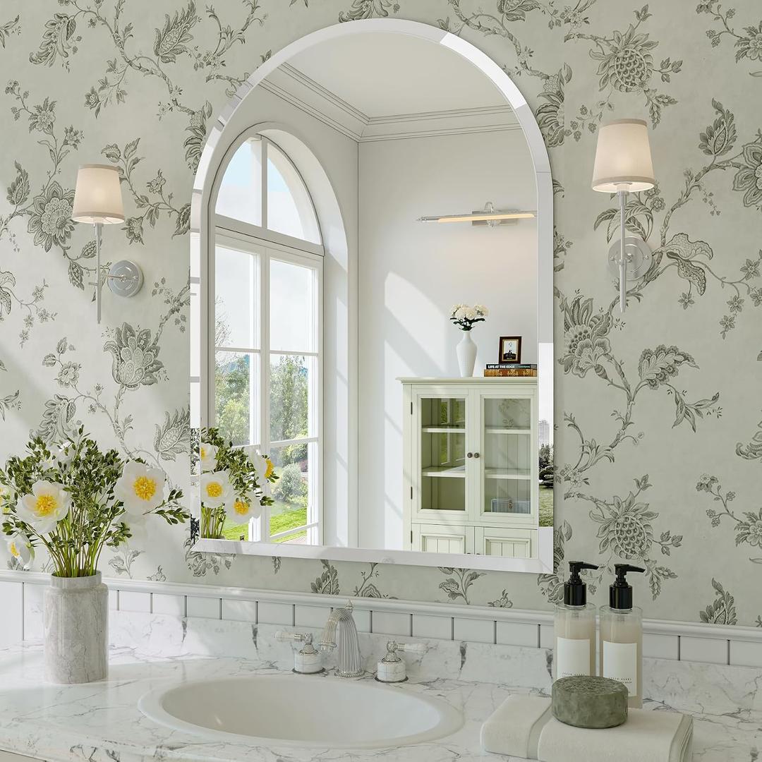 Frameless Arched Mirror, 22"x30" Frameless Bathroom Vanity Arched Mirrors with Beveled Edge, Decorative Arch Wall Mirrors for Bedroom, Entryway, Living Room