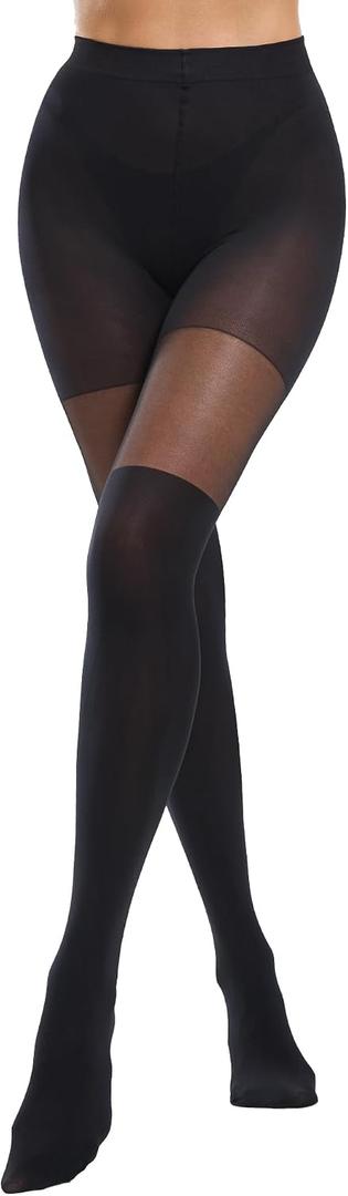 Faux Thigh High Tights for Women - Fishnet Gothic Pantyhose, High Waist Over-The-Knee Goth Leggings (Black)