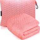 Proglobe Premium Travel Blanket and Pillow - XL 42" x 68" - Ultra Soft Lightweight Compact Blanket for Airplane, Car, Bus, Travel - Portable Cozy Fleece for Men, Women, and Kids - Pink