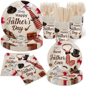 Fathers Day Decorations, Fathers Day Plates and Napkins Disposable Tableware Set for Happy Father's Day Decorations, Serves 24