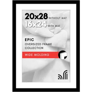 Americanflat 20x28 Picture Frame with Polished Plexiglass - Use as 16x24 Frame with Mat or Display 20x28 Photo Without Mat - Epic Collection - Wide Picture Frames for Wall Display - Black