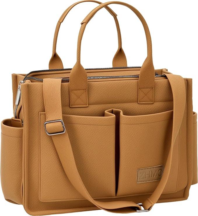 Tote Bag for Women With Compartments,Large Canvas Tote Women's Purse Crossbody Bags Work Laptop Book Bag Satchels Handbags, Color: New Upgrade Brown 