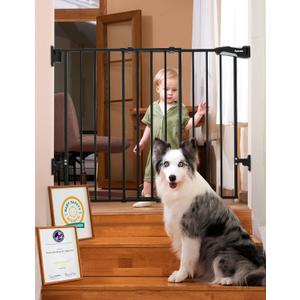 Babelio Baby Gate for Stairs, Kitchen & Doorways, No Bottom Bar| One-Handed Operation| Auto-Close| Hardware Mount (Drill Needed) Safety Dog/Pet Gate (Black - B17, 26-43" W, 28" H)
