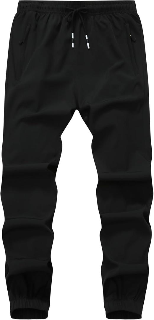 Boys Hiking Joggers Pants Outdoor Youth Quick Dry Lightweight Athletic with Zipper Pockets (9-10, 3822black)