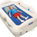 JEASONG Portable Inflatable Toddler Kid Bed with 4 Safety Sides - Air Mattress Electric Pump for Camping, Sleepovers and Home and Travel Use, Compact Crib Sleep Solution - Blue