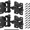2 Pack Self Closing Gate Hinges for Wooden Fences Heavy Duty Solid Vinyl Fence Gate Closer Hinges with 22 Screws Swing Adjuster Tool 90 Degree Tension Gate Hardware Kit Black Finish