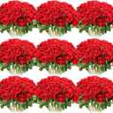 Jexine 100 Pieces Artificial Roses Flowers Bulk, Long Stem Realistic Fake Silk Roses Bouquet for Table Centerpiece Vases Wedding Party Home Kitchen Decor (Red)