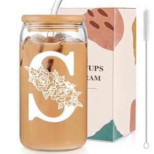 Christmas Gifts for Women: Initial Glass Cup as Office Graduation Memorial Holiday Personalized Gifts - for Mom Grandma Wife Girlfriend Sister Daughter Friend Christmas Gifts - S Aesthetic Cup
