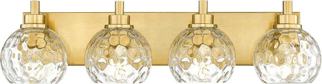 Bathroom Light Fixtures Over Mirror, 26" Brushed Gold Bathroom Vanity Light with Clear Hammered Glass Globe Shade, 4-Light Modern Sconces Wall Lighting, VL200-BG-CL-4