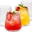 Goodluck 80 Pack 12oz Stemless Plastic Wine Glasses Clear Ribbed Cups, Elegant Reusable Disposable Drinkware for Weddings, Parties, Bars, Indoor and Outdoor Events (EXP 12/19/36)