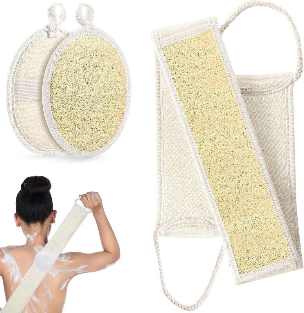 Natural Loofah Back Scrubber for Shower, Exfoliating Body Scrubber Loofah Set for Women and Men for Use in Shower Bath, Loofah Sponge to Clean Your Body and Back Deeply - 1 Count (Pack of 2)
