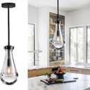 Raindrop Pendant Light, Black Glass Pendant Lighting, Hand Blown Teardrops Modern Hanging Light for Entryway Foyer Stairway Kitchen Island Bedroom Dining Living Room Hallway