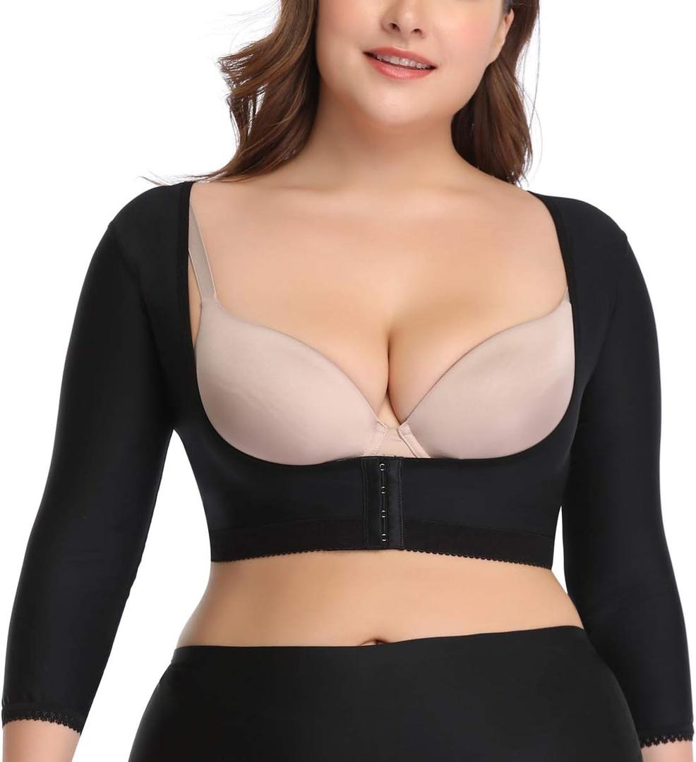 woahee Women's Arm Shaper Plus Size Arm Faja Compression Sleeve Garment Post Surgical Arm Shapewear (Black, S)