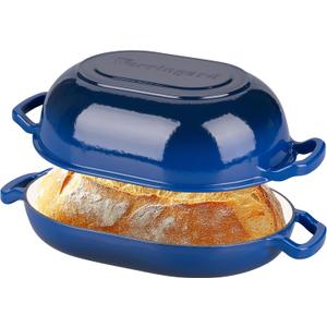 VORRINGARD Enameled Cast Iron Sourdough Bread Oven, Dutch Oven, Loaf Cast Iron Bread Pan for Homemade Bread Baking, Meatloaf Pan with Lid, 7QT, Blue