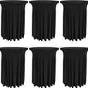 Fivenl 6 Pack Round Cocktail Tablecloth 32"x 43" Spandex Cocktail Table Skirt, Washable Stretch Fitted Table Covers for High Top Bar,Wedding,Party,Events (Black)