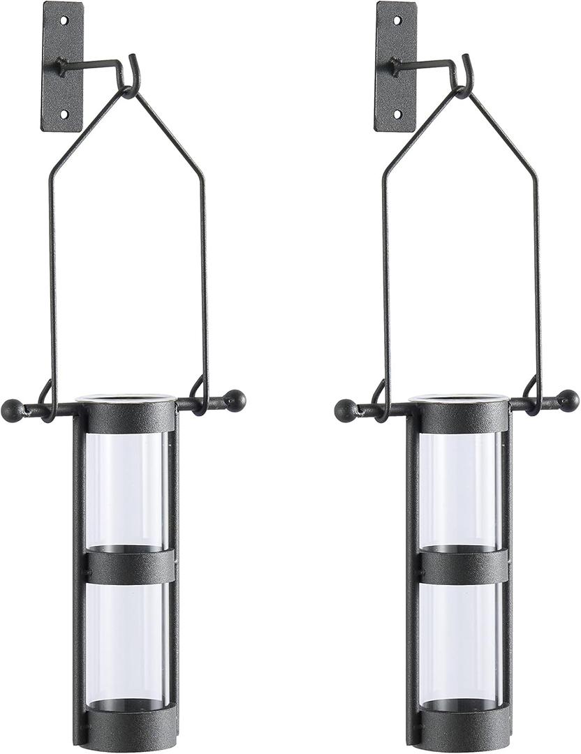 Danya B. QB102-2 Modern Home Dcor - Wall Mount Hanging Glass Cylinder Vase Set with Metal Cradle and Hook