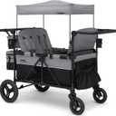 Jeep Wrangler Deluxe 4 Seater Stroller Wagon by Delta Children - Premium Quad Stroller Wagon for 4 Kids with Convertible Seats, Adjustable Push/Pull Handles, Removable Canopy & Flat Fold, Grey