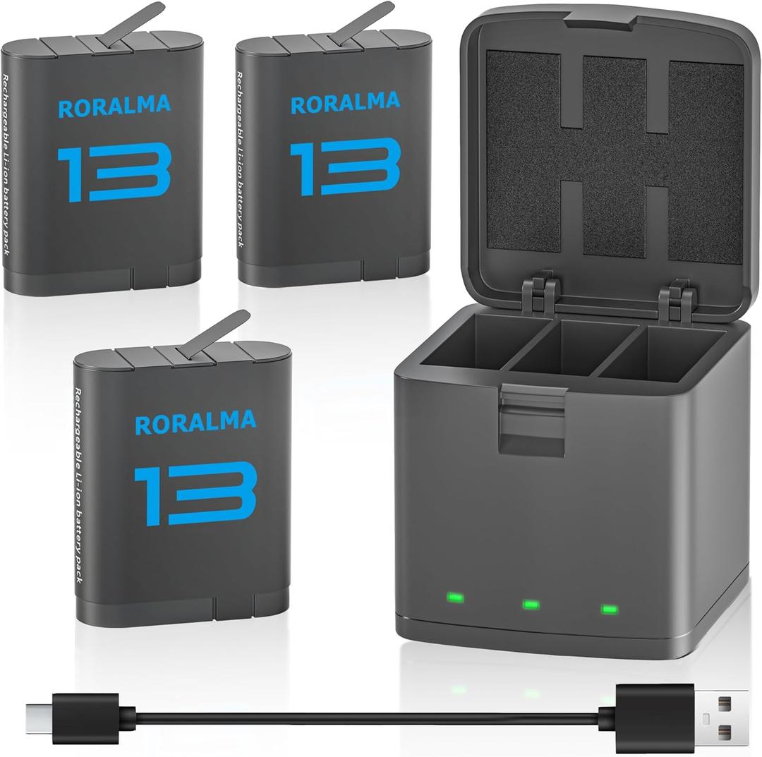 3 Pack Battery Charger Kits Compatible with Gopro Hero 13 Black Camera, 3-Channel Charging Station for Gopro 13 Battery & Go pro Hero 13 Batteries Pack