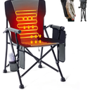 MENOLY Heated Camping Chair, Portable Heated Folding Chair, Heated Seat and Back Chair with Cup Holder, 4 Large Pockets for Outdoor Activities, 3 Heat Levels, Supports 300lbs, Battery NOT Include
