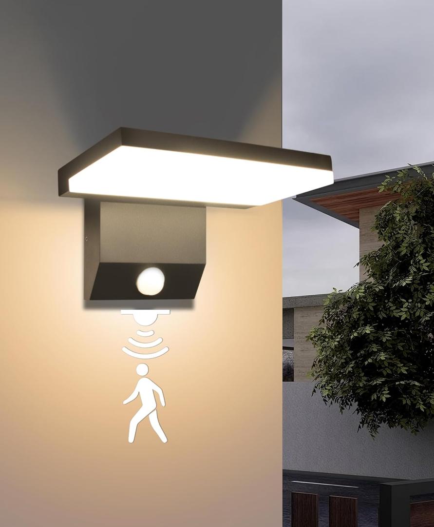 Angestlite Motion Sensor Outdoor Light, 18W 1980LM Black Motion Outdoor Wall Lights, IP65 Waterproof Sconce Lighting, LED Porch Lights 3000K Foldable Patio Wall Light Fixture for House Garage Square