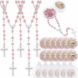 Tondiamo 12 Pcs First Holy Communion Rosaries Necklace Bead Scented Baptism Rosaries Divine Jesus for Guest Religious Event Baptism Party Favor Memorial Gift