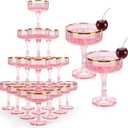 30 Pack Pink Champagne Glasses Tower 7 OZ Plastic Coupe Glasses With Gold Rim Stackable Martini Glasses Champagne Coupe Glass Stemmed Champagne Glass For Weddings Birthday Party Bar Hosting Glassware