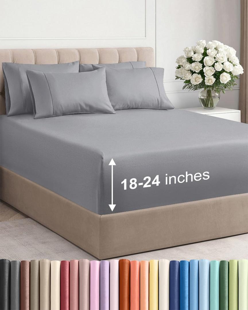 Extra Deep Cal King Sheet Set - 6 Piece Breathable and Cooling Sheets - Hotel Luxury Bedding for Women, Men, Kids & Teens - Easy & Secure Fit - Soft and Wrinkle Free - Extra Deep Pockets - Steel Blue