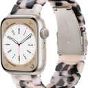 V-MORO Resin Bands Compatible with Apple Watch Series 8/9/10/11 44/45/46/42mm Lightweight Fashion Cute Strap with Starlight Stainless Steel Buckle for iwatch Ultra 49mm Series 7/SE/6/5/4/3/2/1(Tortoise Stone)