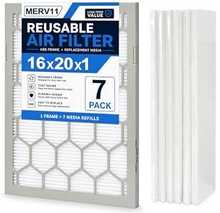 OlitAir 16x20x1 MERV 11 Air Filter,AC Furnace Air Filter,Reusable ABS Plastic Frame, 7 Pack Replaceable Filter Media (Actual Size: 15 3/4" x 19 3/4" x 3/4")