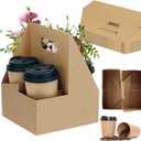 4 Cup Drink Coffee Carrier with Handle, 30Pcs Paper Cup Holders Drink Holders Cardboard Disposable Beverage Tray Foldable Kraft to Go 12oz-32oz for Food Delivery Takeout Hot Cold Drinks