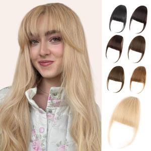 EINAEY Clip in Bangs 100% Real Human Hair Fringe with Temples, Butter Blonde Wispy Bangs Hair Clip Hairpiece for Women, Natural Look, Easy Trim & Secure BB Clips for Daily Wear