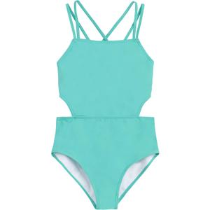 Kanu Surf Girls' Beach Girl Sport Cut-Out One Piece Swimsuit (10, Solid Atlantis)