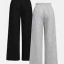 RoseSeek 2 Pack Girl's Sweatpants Wide Leg Elastic Waist Pants with Pockets Baggy Joggers Track Pants Trendy 12Y