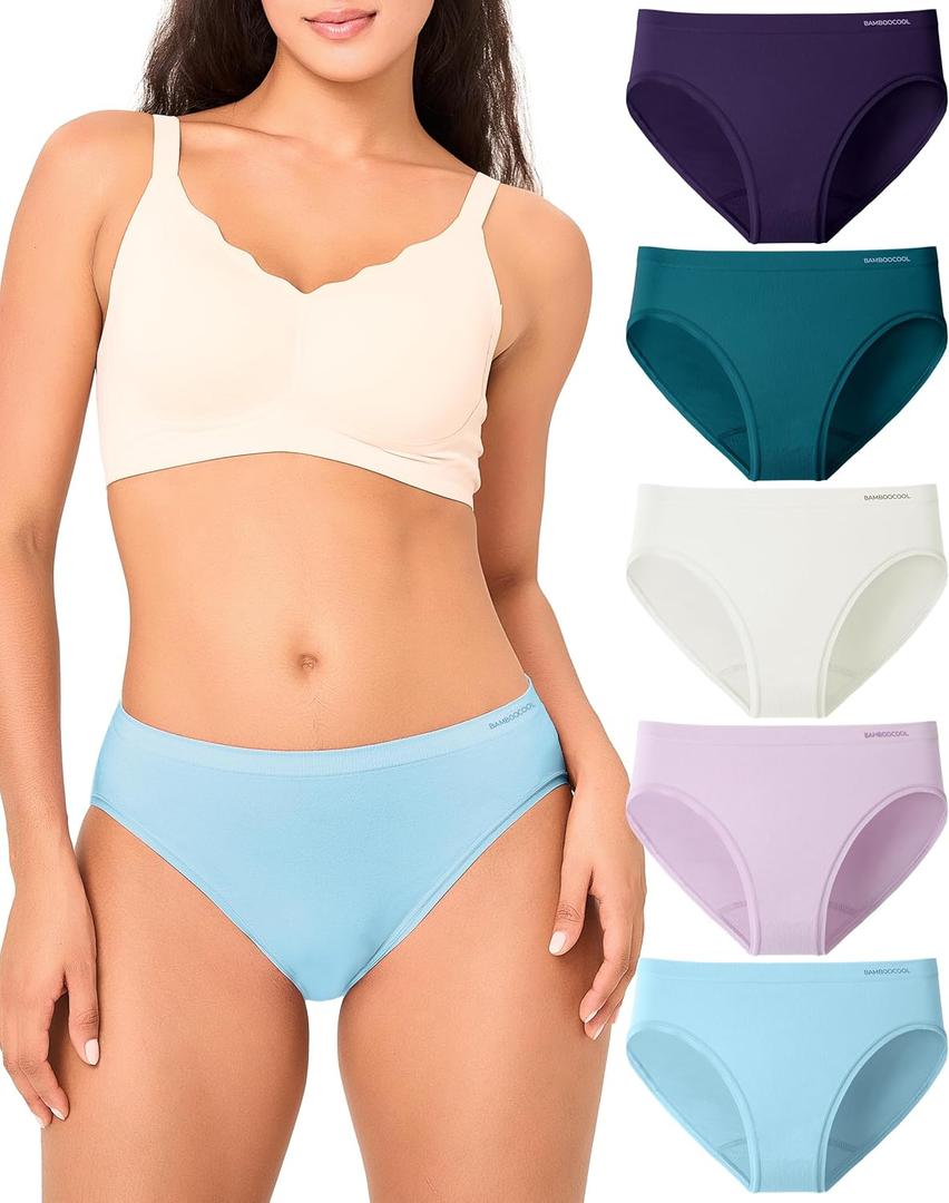 BAMBOO COOL Women's Underwear Ladies Brief Seamless Panties Moisture Wicking Stretchy Full Coverage (Small Multicolor-5 Pack-High Cut Leg-a)