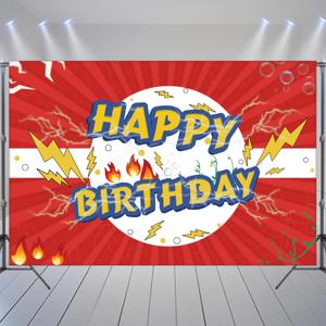 Cartoon Red Birthday Decorations, Anime white Themed Birthday Party Banner for Boys and Girls Party Supplies