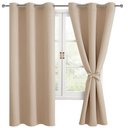 Hiasan Room Darkening Window Curtains for Bedroom, Thermal Insulated, Energy Saving Blackout Curtains, Set of 2 Panels, Sewn with Tiebacks, Grommet Top (Greyish White, Width 42 Inch x Length 63 Inch)