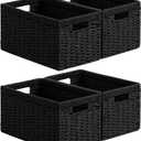 joybest Black Wicker Storage Baskets, Rectangular Wicker Baskets with Built-in Handles,Paper Rope Baskets for Organizing 4 Pack, 13.4L x 8.3W x 7.1H