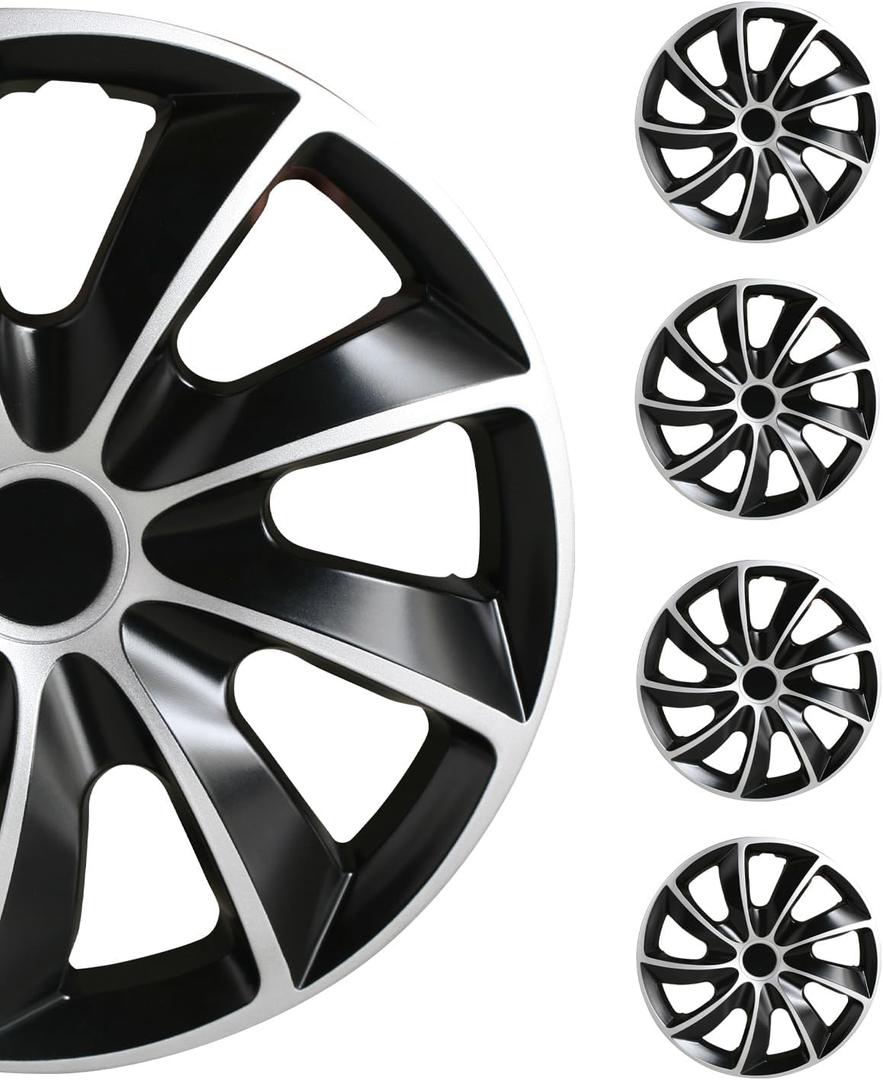 SCITOO 17 Inch Hubcaps Set of 4 for Most Cars w/ABS,17 Inch Hubcaps Black Matte (Black Lacquer & Silver Lacquer)
