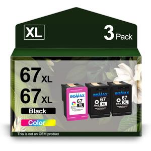 3 Packs 67XL Ink Cartridges Black and Color Combo Pack Replacement for HP 67 67 XL Ink Work for Envy 6000 6055 6055e 6400e 6455e 6458e Deskjet 2742e 2752e 2755e (2 Black,1 Tri-Color)